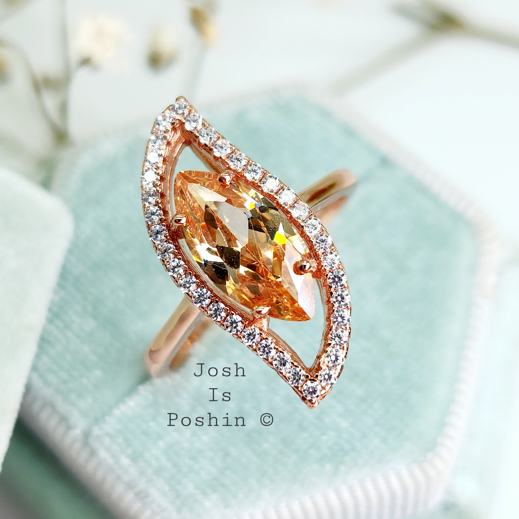 Marquise Shape Orange Diamond Ring In Rose Gold Over Sterling Silver